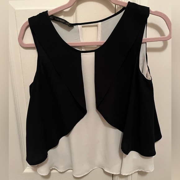 Zara Tuxedo Black and Ivory Sleeveless Blouse - Picture 2 of 6